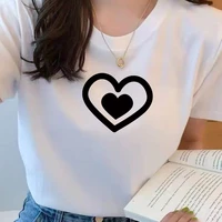 new fashion funny heart shaped printed tops tee summer female t shirt short sleeve for women clothing o neck femem t shirt