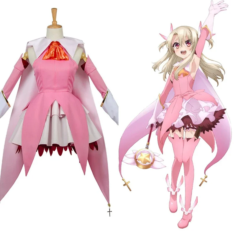 Аниме Fate Kaleid Liner Prisma Illya FGO Косплей Костюм Розовое Платье Верхняя Многослойная