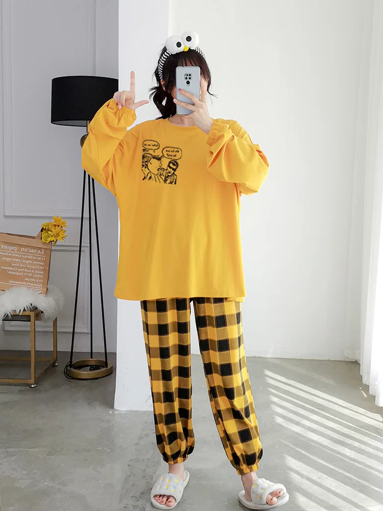 Женские пижамы больших размеров Chubby Girl весна и осень комплект из чистого хлопка