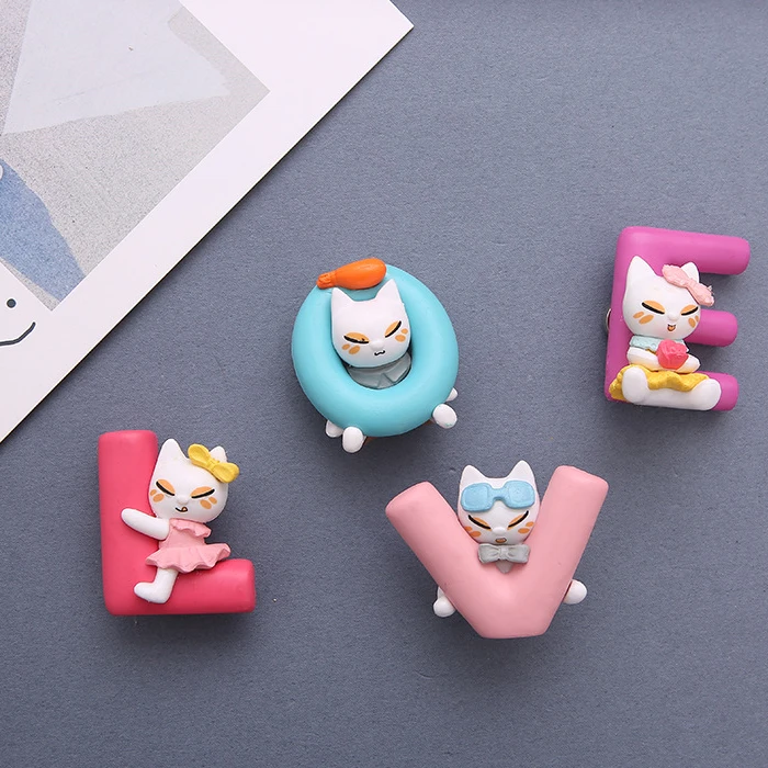 

4 Pieces Cartoon LOVE Cat Photo Wall Magnets Creative 3D Magnetic Stickers for Fridge Cute Cat Home Decor Message Board Magnets