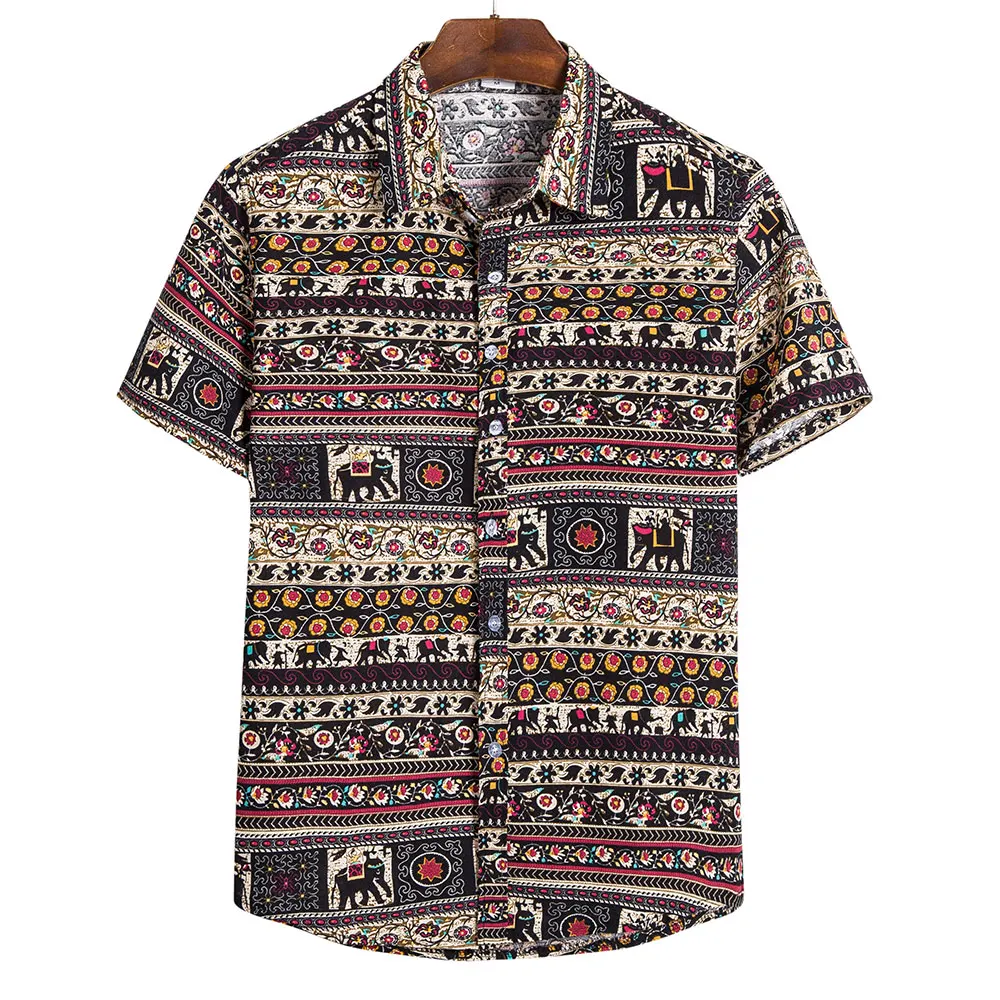 

Mens African Ethnic Print Beach Shirts Hipster Short Sleeve Cotton Linen Hawaiian Shirt Men Harajuku Streetwear Clothing Camisas