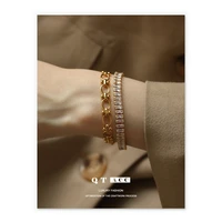 simple zircon bracelet womens fashion versatile thick chain gold silver elegant temperament design full of diamond jewelry