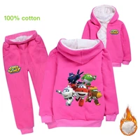 2022 winter super wings costume kids thicken fleece hooded jackets pants 2pcs set toddler girls outfits baby boys warm sportsuit
