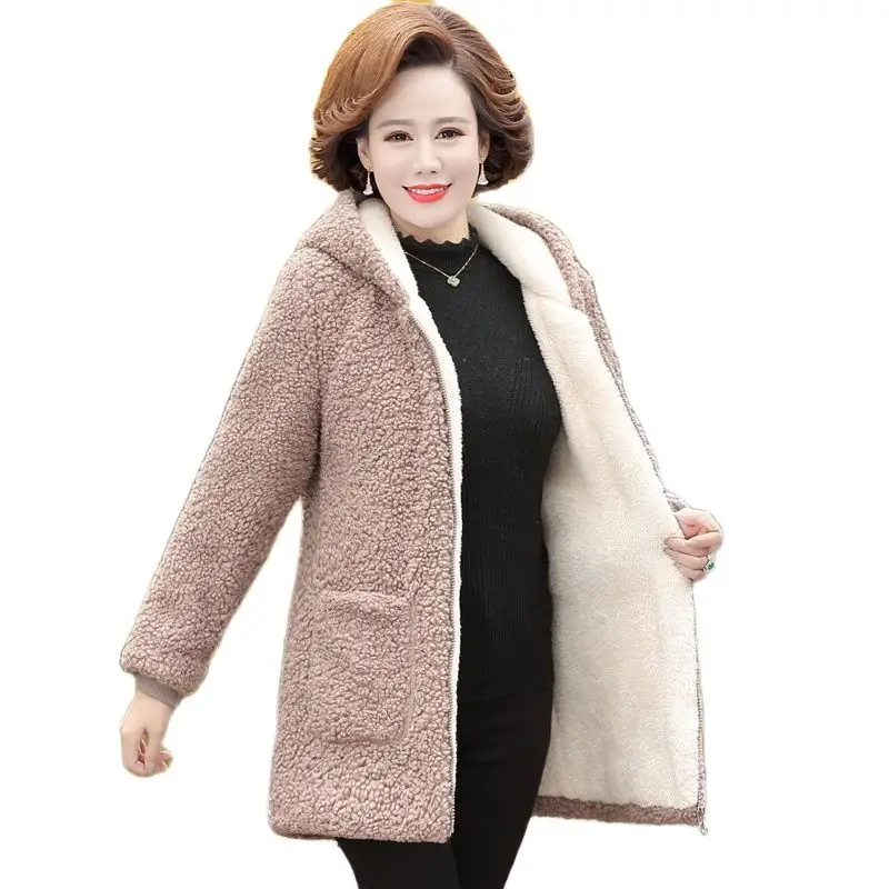 Mother Winter Wom coat fur tendy warm jacket winter women hooded coats zipper pocket red autumn outwear loose waist long tops