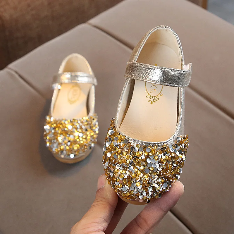 Toddlers Girls Shoes Kids Flats Princess Soft Glitter Leather Casual Shoes for Student Children's Party Wedding Shoes Dance