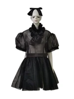 french sissy maid lockable lovely fluffy gothic black organza dress uniform role playing costume customization