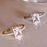 trendy open adjustable ring square cubic zircon rings for women girls micro paved bridal engagement party jewelry accessories