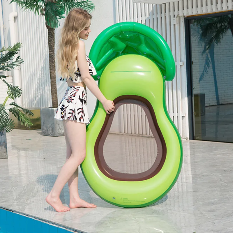 

Cartoon Inflatable Avocado Floating Row Adult Water Playing Toy with Net Sunshade Reclining Chair Bed