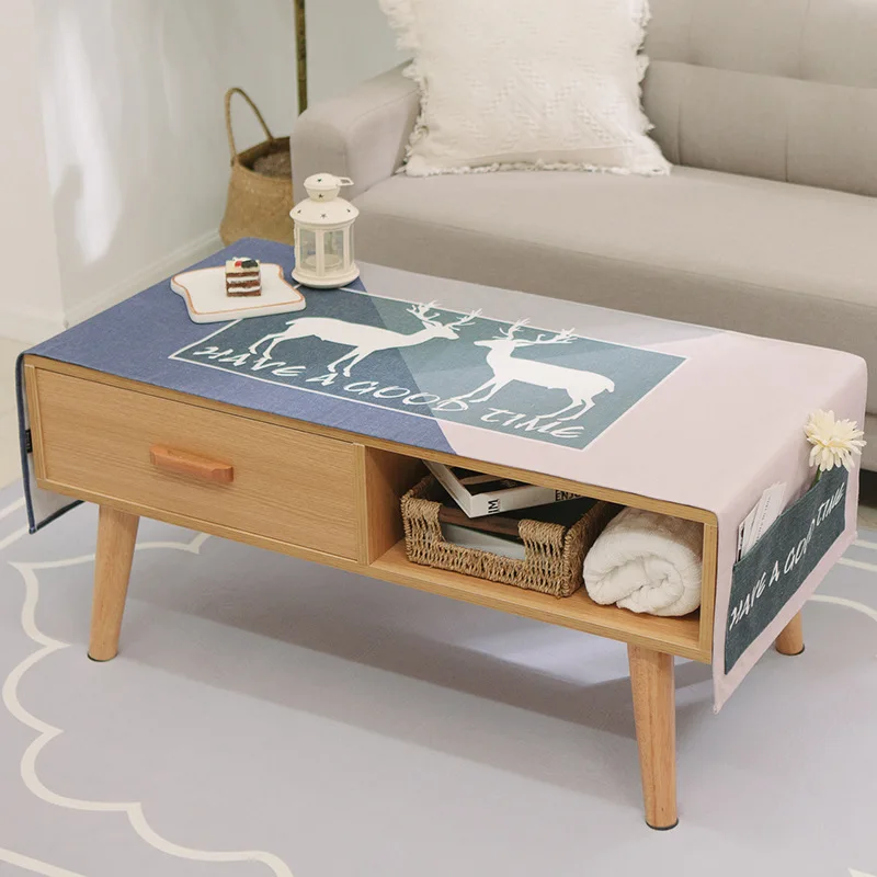

Linen Cloth Coffee Table Tablecloth with Storage Bag Multi Function TV Cabinet Tablecloth Rectangular Cover Cloth Nordic Style