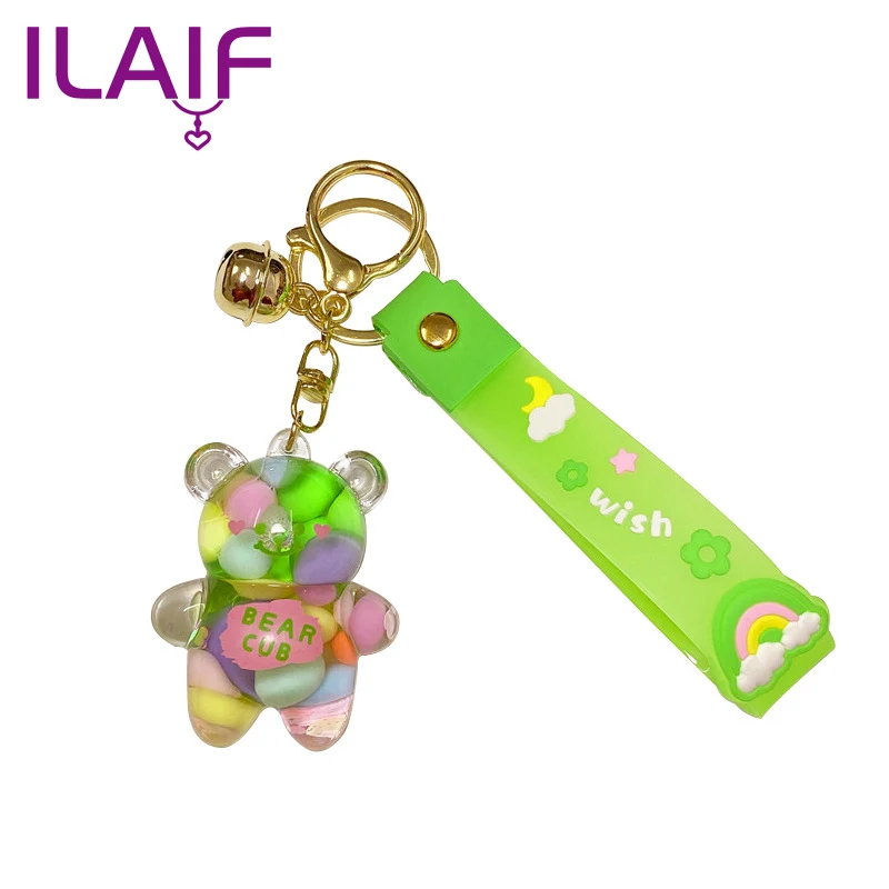 

Creative New Liquid Oil Chubby Bear Quicksand Keychain Cute Floating Colorful Balloons Keyring Girl Bag Pendant Gifts Key Chain