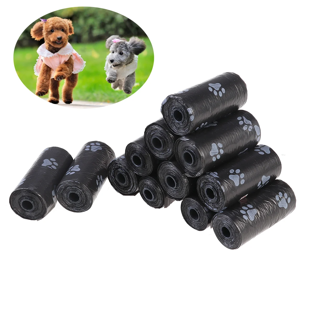 

12 Rolls Trash Bag Degradable Portable Claw Printed Thicken Poop Bags Waste Clean Bags Garbage Bags for Cat Dog
