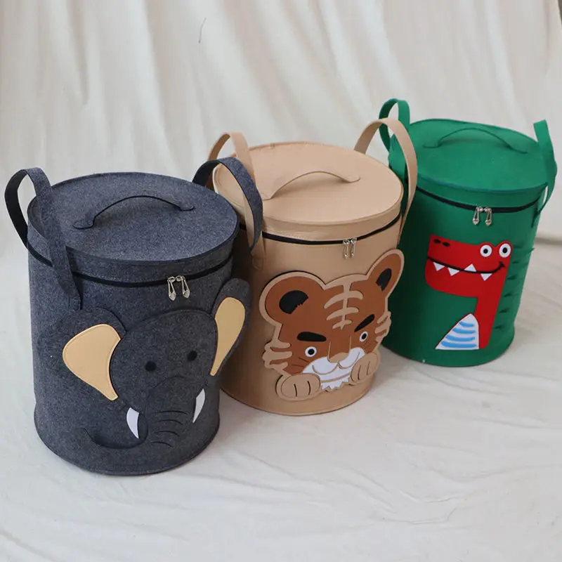

Thick Felt Cloth Storage Bucket Cartoon Toy Bucket Folding Home Organizer