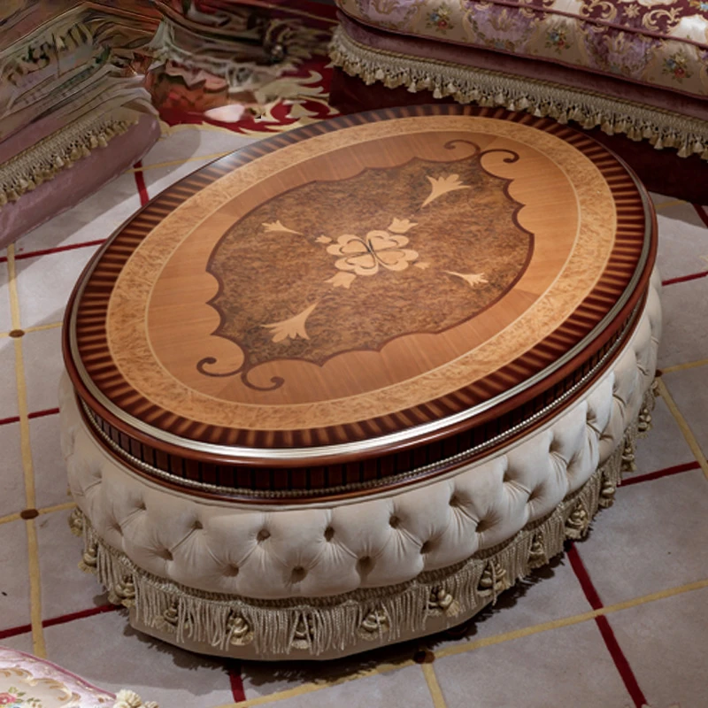

European Style Solid Wood Tea Table Villa Luxury Tea Table Palace Neoclassical Cloth Oval Tea Table Customization Coffee Table