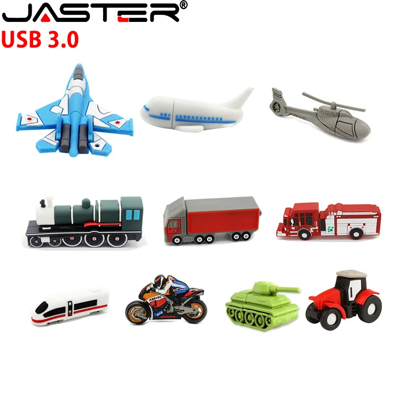 

JASTER Cartoon USB3.0 Flash Drive 128GB Fire Truck Tank Aircraft Motorcycle Model Flash Drive 4GB 8GB 16GB 32GB 64GB Flash Drive
