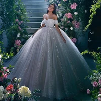 women glittering ball gown wedding dresses sequin illusion robe de mariage off the shoulder vintage vestido de novia 2022