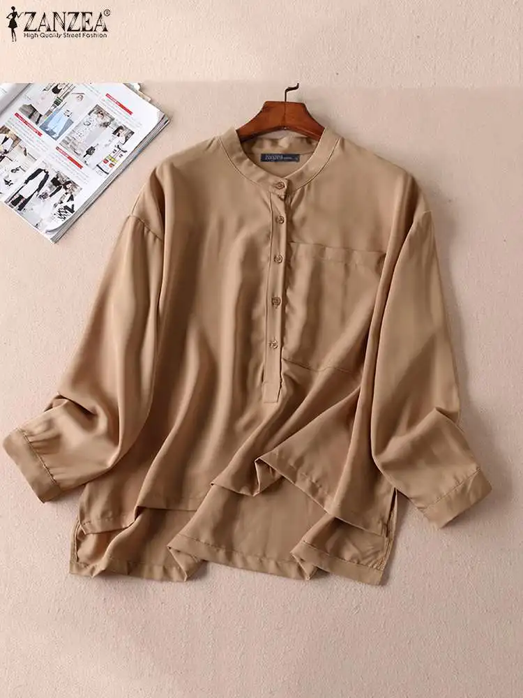 

Рубашка ZANZEA Женская с длинным рукавом, Свободная Повседневная Туника, однотонная блузка оверсайз, весна 2022