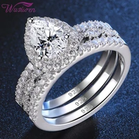 wuziwen multi color 925 sterling silver wedding engagement rings set for women pear shape aaaaa cz eternity bands bridal jewelry