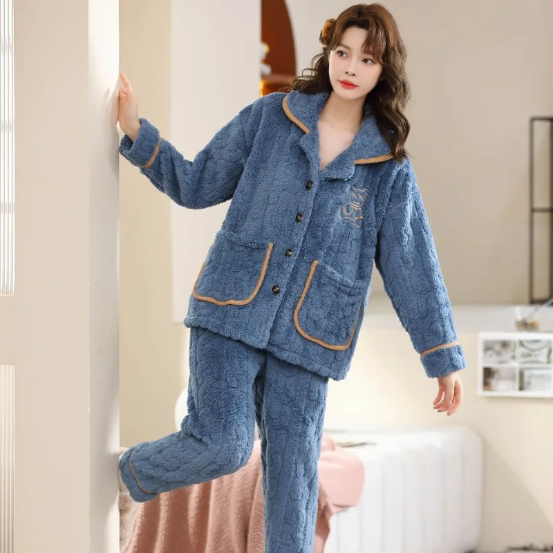 5XL Плюс Размер Пушистый Пижамный Комплект Женский Зимний Мягкий Удобный Флисовый