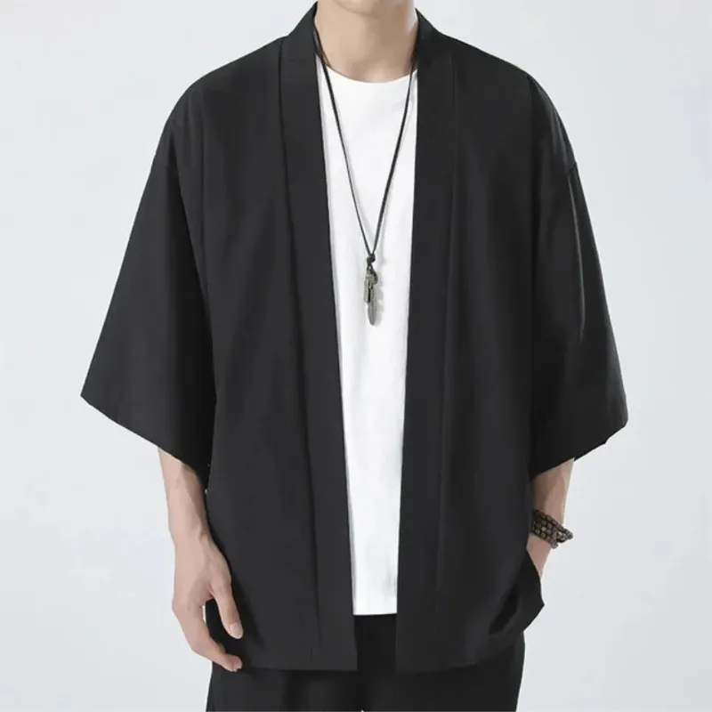 Kimono con capa blanca y negra Para Hombre, camisa de playa, Haori, ropa samurái, japonesa, Unisex