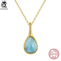 orsa jewels 925 sterling silver teardrop shape natural aquamarine necklace fashion gemstone pendant banquet jewelry gmn34