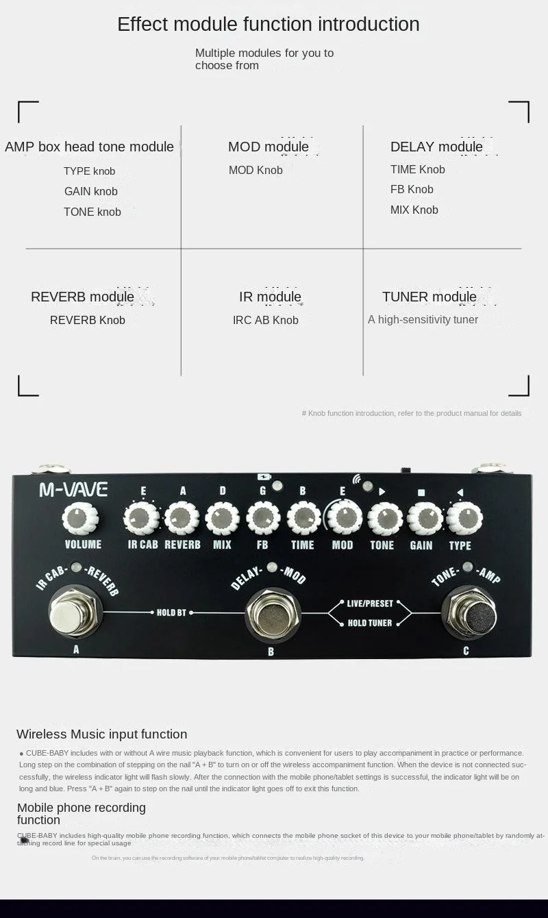 Portable Multifunctional Electric Guitar Effect Pedal Combined Recording Audio Interface Function Guitar Accessories enlarge