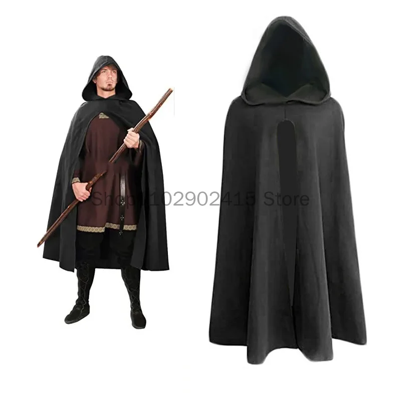 

Men's Ancient Hooded Cloak Adult Medieval Hunter Archer Cape Wizard Celtics Warrior Coat Cosplay Clothing Stage Drama Costume