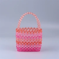 summer new transparent cute acrylic pink beads fashion tote bag ladies banquet dress clear pearl beaded clutch handbag and purse