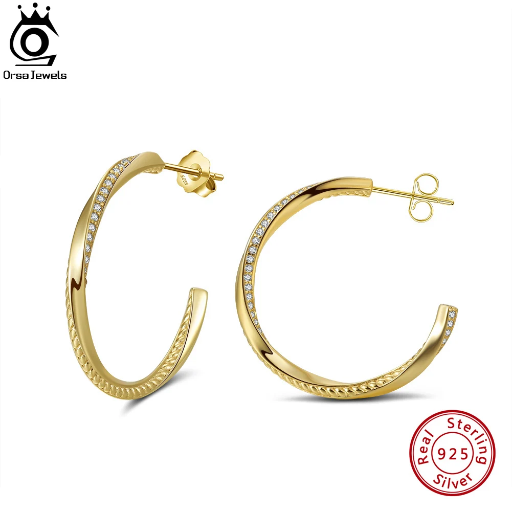 

ORSA JEWELS 925 Sterling Silver Zirconia Hoop Earrings for Women Elegance Round Ear Buckle Simple Earings Jewelry Gifts SE351
