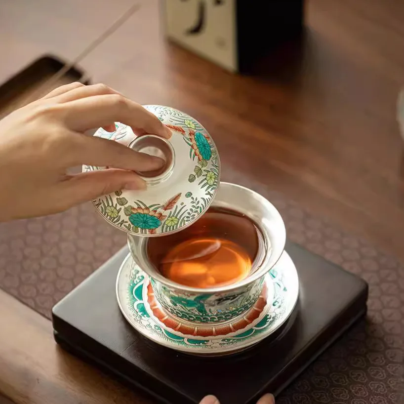 Рыба и водоросли узор серебряный позолоченный гавань одиночный высококлассный