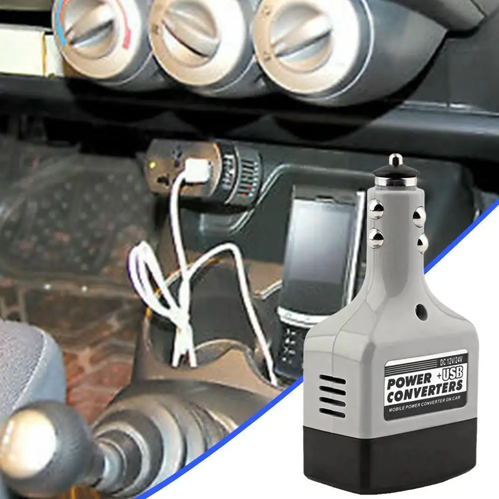 

Автомобильный мобильный преобразователь напряжения 12 В/24 В до 220 В, адаптер USB, конвертер мощности, зарядное устройство, используемое для все...