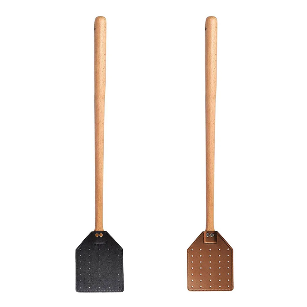 1PC Heavy Duty Leather Fly Swatter Brown Leather With Beech Wood Long Handle For Ind Pest Control Supplies Spare Parts