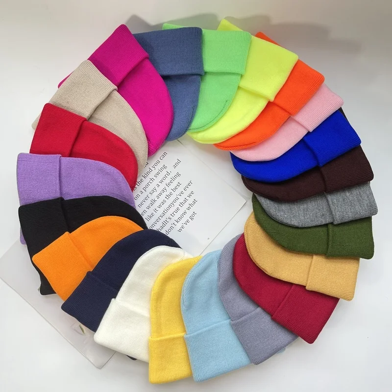 

Baby Winter Knitted Hat Cuff Keep Warm Crochet Child Cap For Kids Women Men Outdoor Acrylic Solid Color Girls Boys Beanies Hats