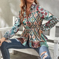 women blouse irregular v neck long sleeve printed shirt sicilian fashion elegant 2022 summer new ladies top western style