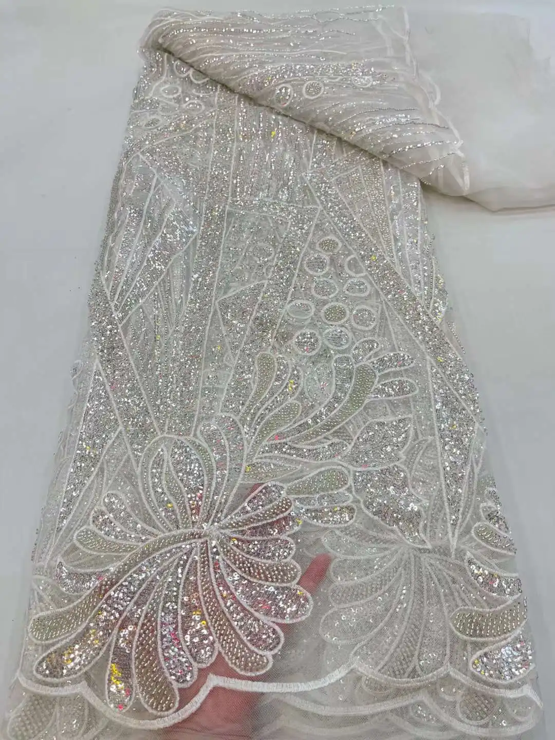 Белый красивый африканский материал с бисером французская вышитая Тюлевая сетка