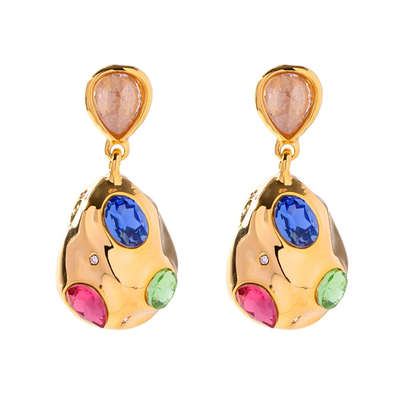 

Minar Luxury Candy Color CZ Cubic Zirconia Water Drop Dangle Earrings for Women 14K Gold Plated Brass Irregular Pendant Earring