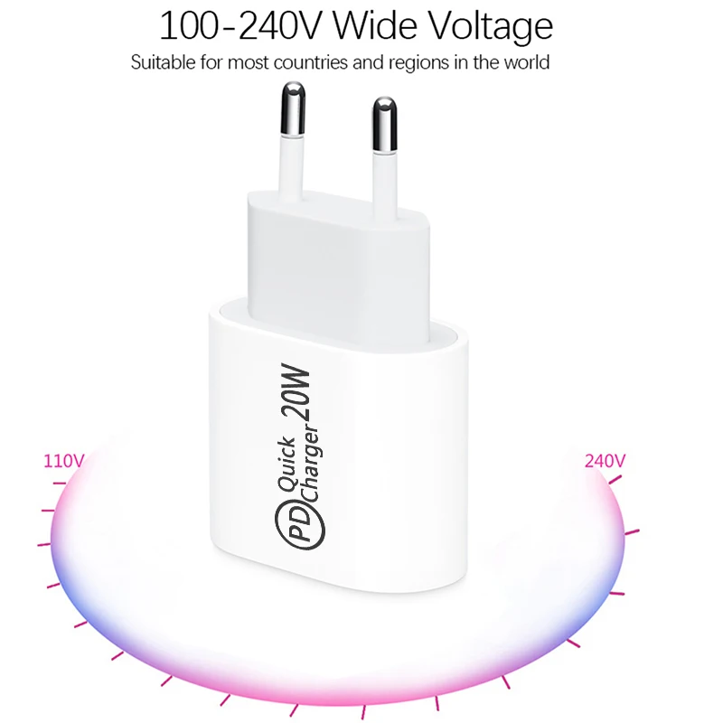 Быстрая зарядка зарядное устройство PD 20 Вт штепсельная вилка стандарта