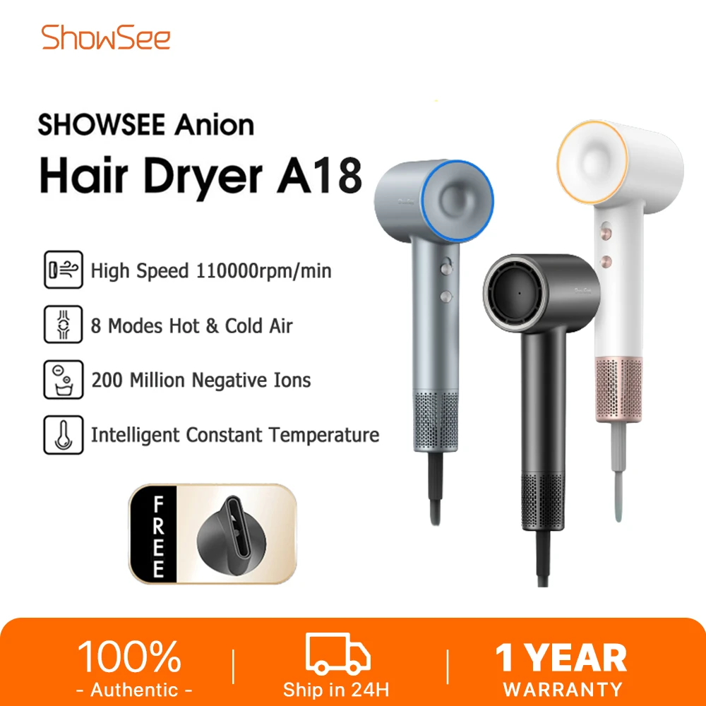 Фен для волос Showsee A18 высокоскоростной отрицательный ионный фен Быстросохнущий Уход за волосами с постоянной температурой фен для волос