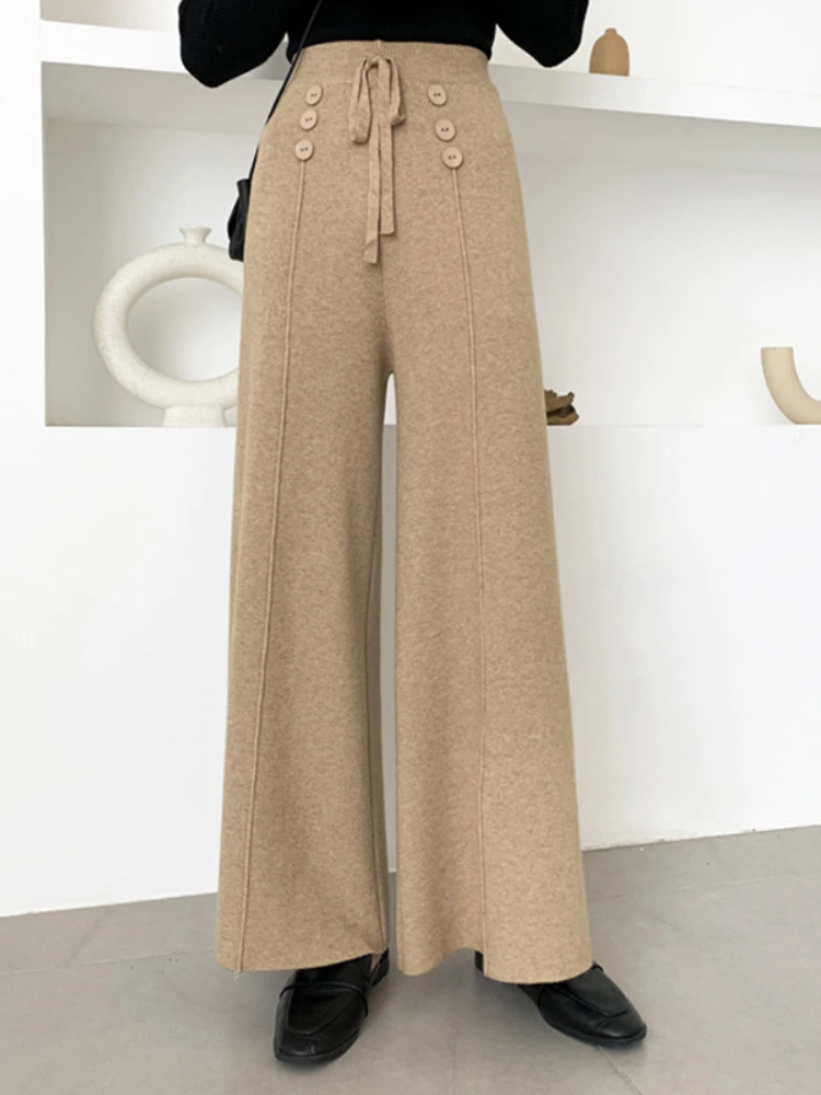 Зимние женские брюки с широкими штанинами, трикотажные модные корейские уличные штаны на шнуровке, повседневные свободные джоггеры, осенние черные мешковатые брюки для женщин