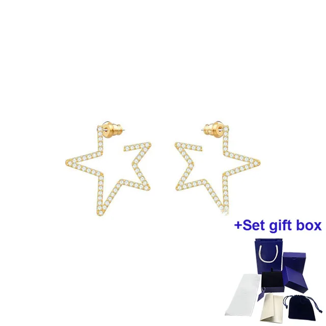 

S High Quality Fashion Charm Earrings ONLY Pierced Star Crystal Earrings, Gold Tone Exquisite Gift Box Free Shipping