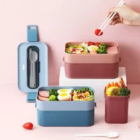double bento box portable outdoor food storage containers leak proof japanese style lunch box with compartment cooler boxs