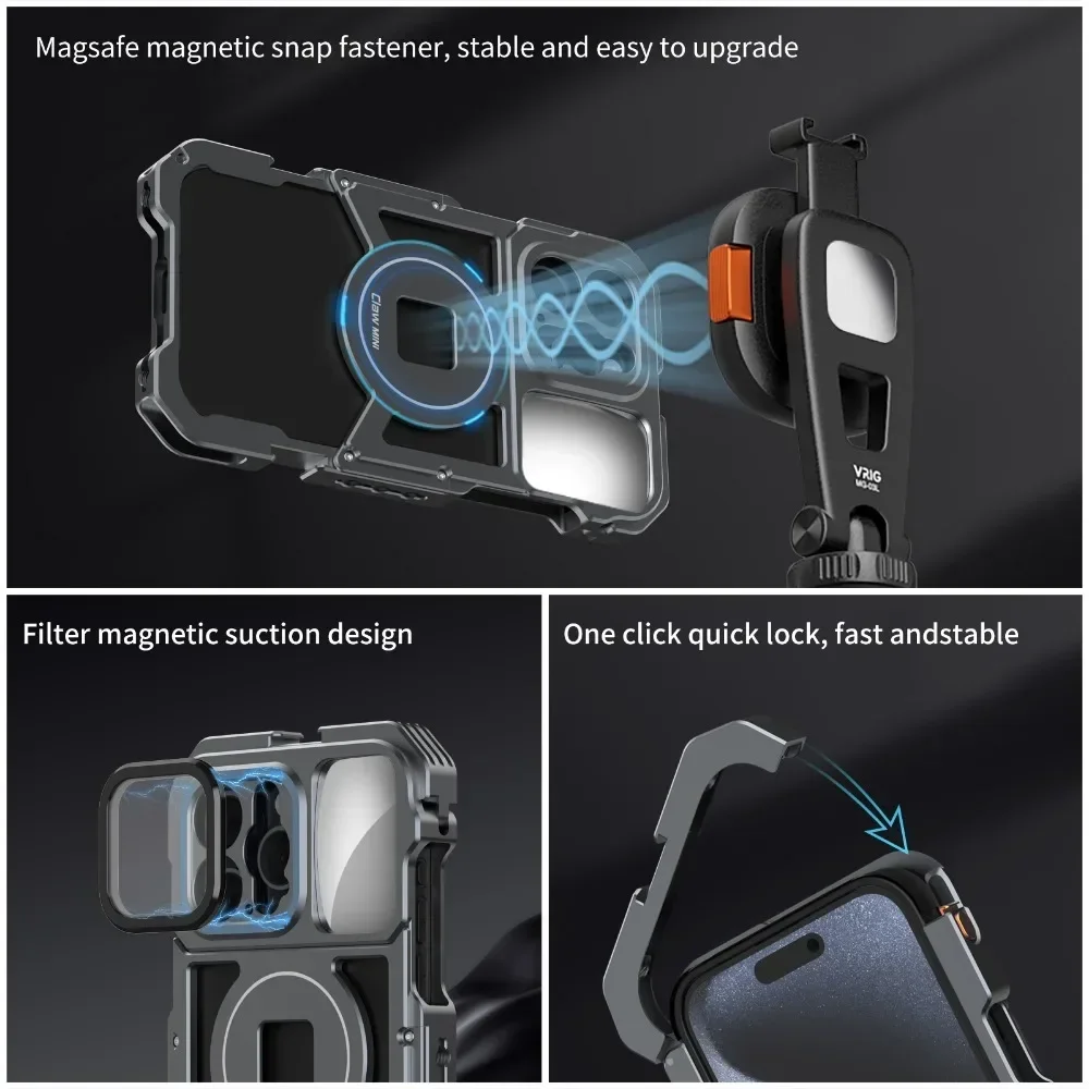 Магнитная быстросъемная клетка для телефона ручка видеооблогума iPhone15 Pro Max