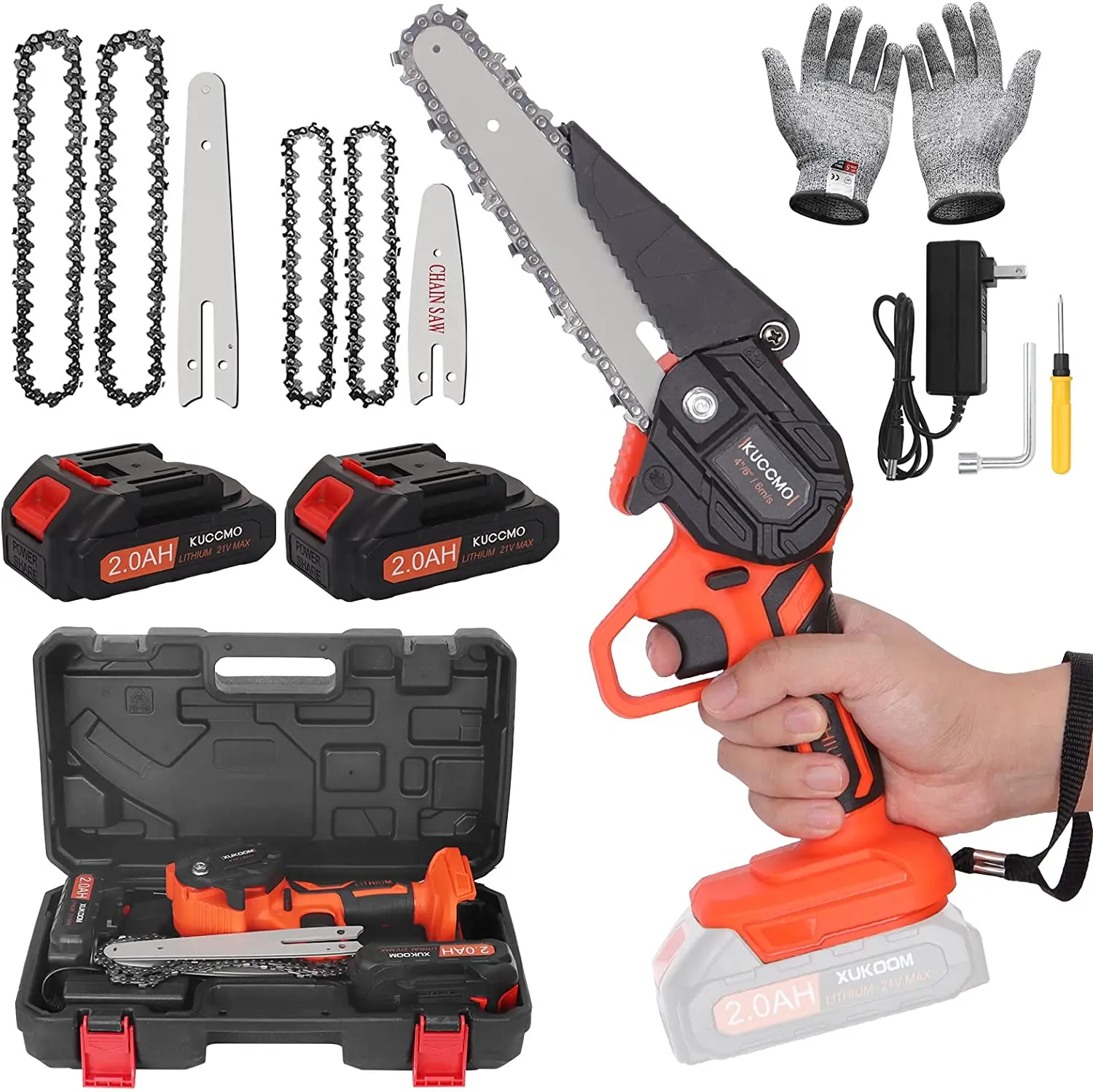 

Mini Chainsaw Cordless 6 Inch, Handheld Chainsaw with Replacement 4Inch and 6Inch Guide Plates, Electric Metal wall plate