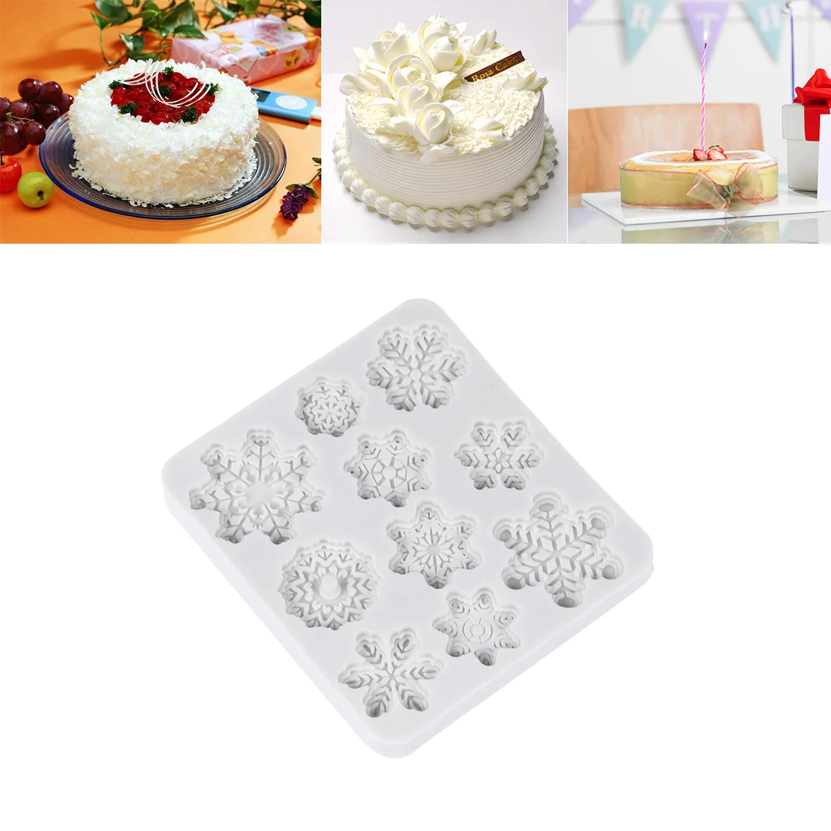 

10 Cavity Christmas Snowflake Shape Flexible Non-stick Heat-resistant Cake Molds Cake Tray