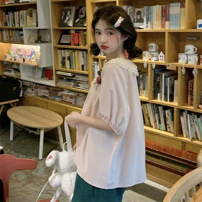 Рубашки с воротником Питера Пэна женские рубашки в корейском стиле милые