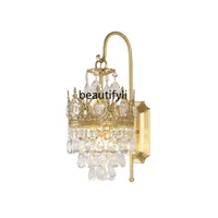 LBX Bedroom Copper Crystal Wall Lamp Living Room Television Background Wall European Entry Lux Bedside