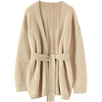 thick knitted cardigan 100 cashmere winter warm sweater women new 2022 high street adjustable waist belt tops