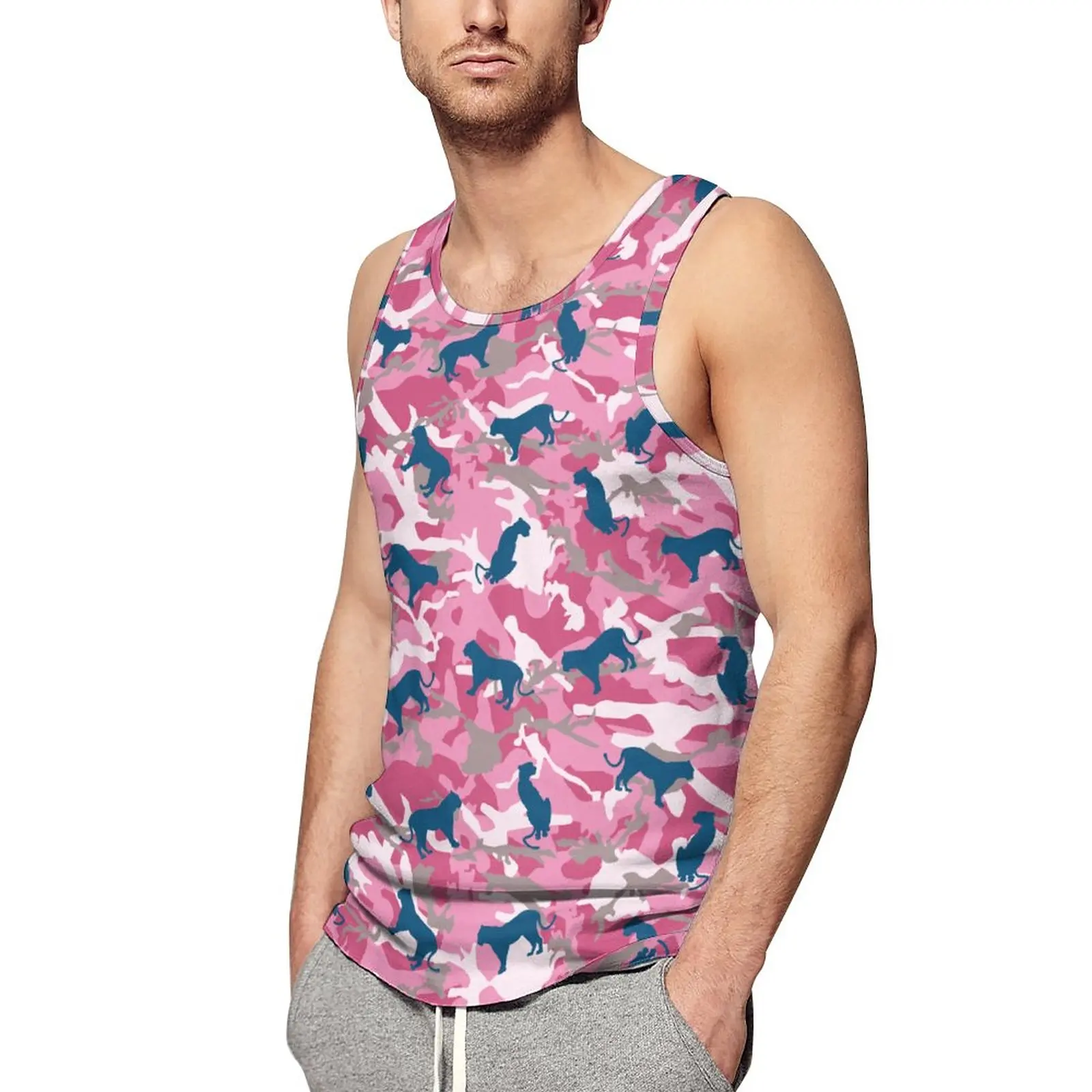 

Men Camouflage Vest Full Print Leopard Tanks Tops Animal Military Streetwear Fashion Crewneck Sleeveless T Shirt