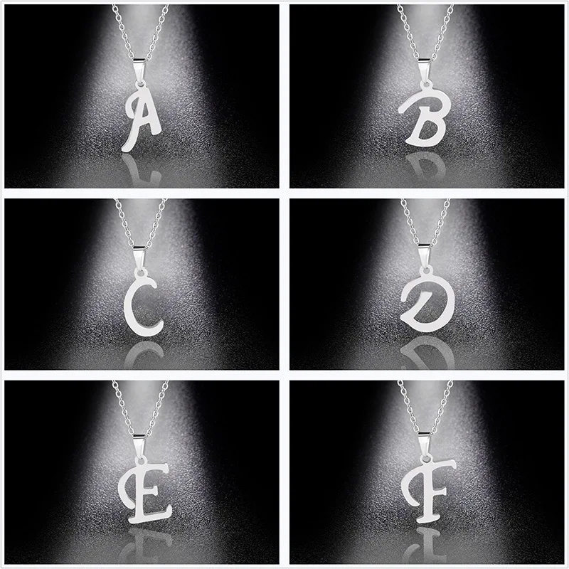 Silver Color 26 Letters Jewelry English Alphabe Necklaces for Women Choker A B C D E F G H I J K L M N O P Q R S T U V W X Y Z