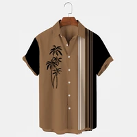 summer coconut tree beach print 3d shirt v neck one word button vantage oversized 5xl short sleeve casual light top high quality