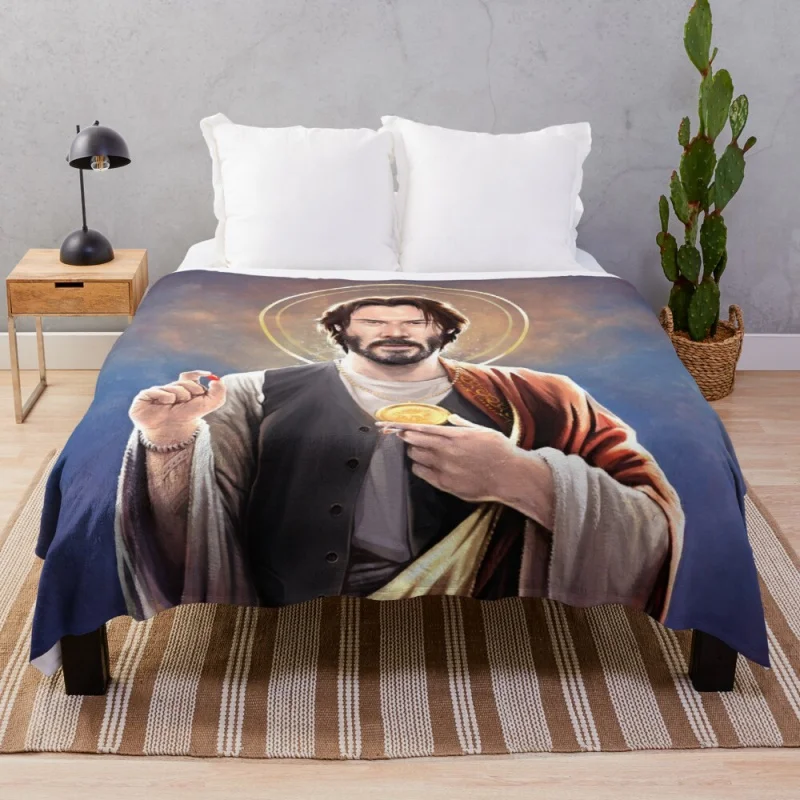 

Keanu Reeves - Saint Keanu of Reeves Throw Blanket Vintage Blanket Plush Fabric
